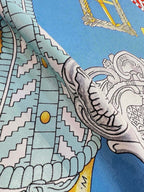 Hermes Style Boucles et Sangles Equestrian Silk Scarf - Blue - Detail Image 8