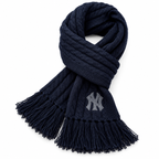 New York Yankees Style Cable-Knit Fringe Scarf in Navy