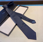 Prada Style Men's Solid Navy Silk Tie - Detail Image 3