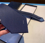 Prada Style Men's Solid Navy Silk Tie - Detail Image 5
