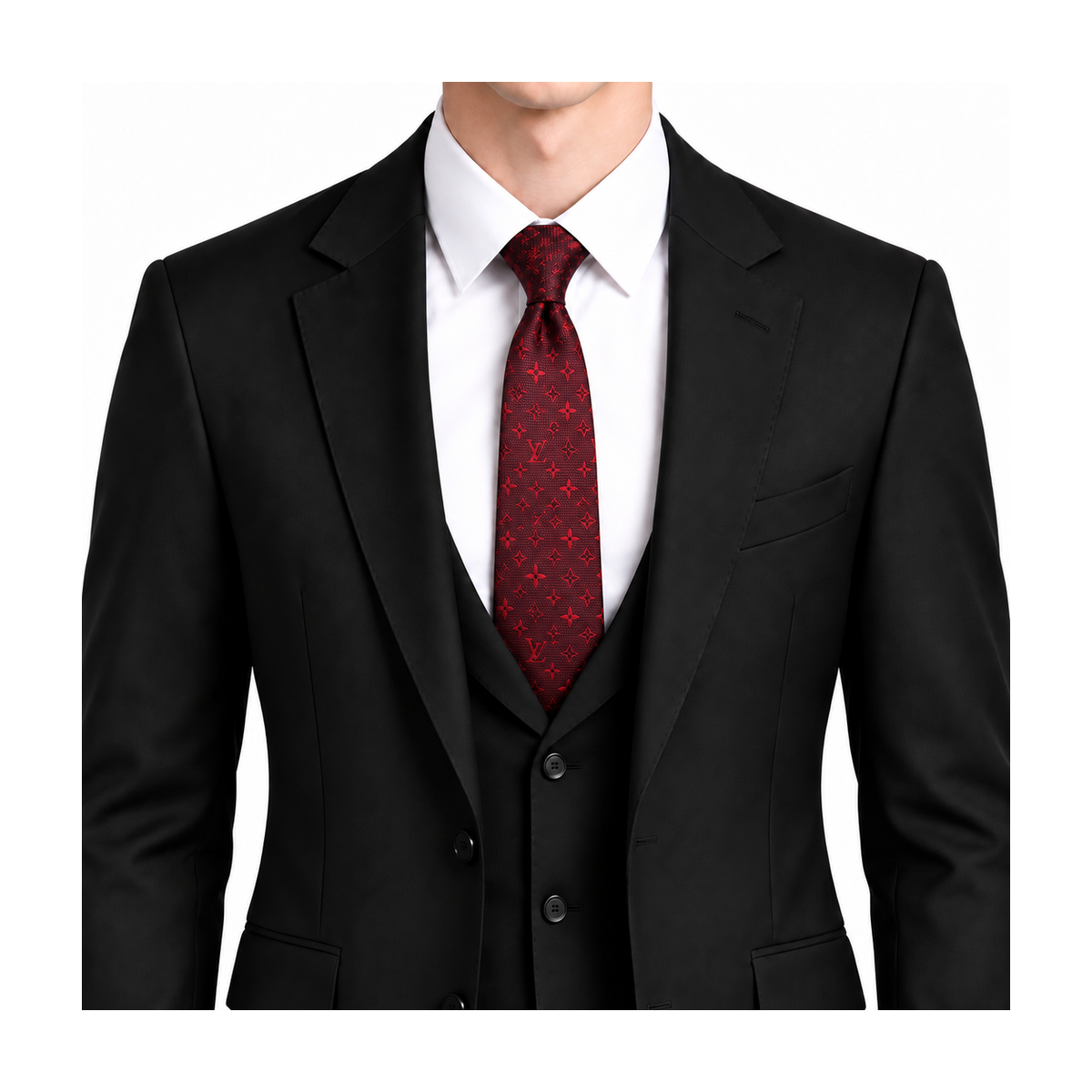 Louis Vuitton Style Men's Monogram Silk Tie - Model Main Image