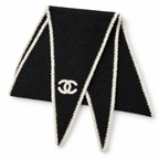 Chanel Style Fuzzy Triangle Logo Scarf in Black and Ivory