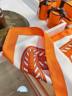 Hermes Style Boucles et Sangles Equestrian Silk Scarf - Orange - Detail Image 6