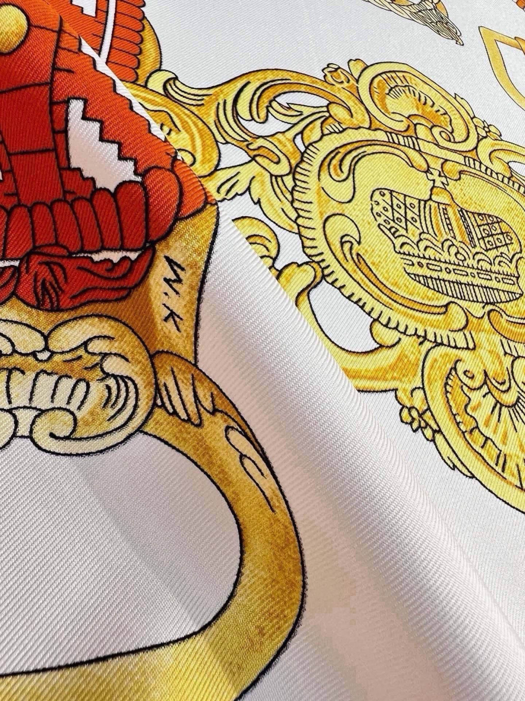 Hermes Style Boucles et Sangles Equestrian Silk Scarf - Orange - Detail Image 8