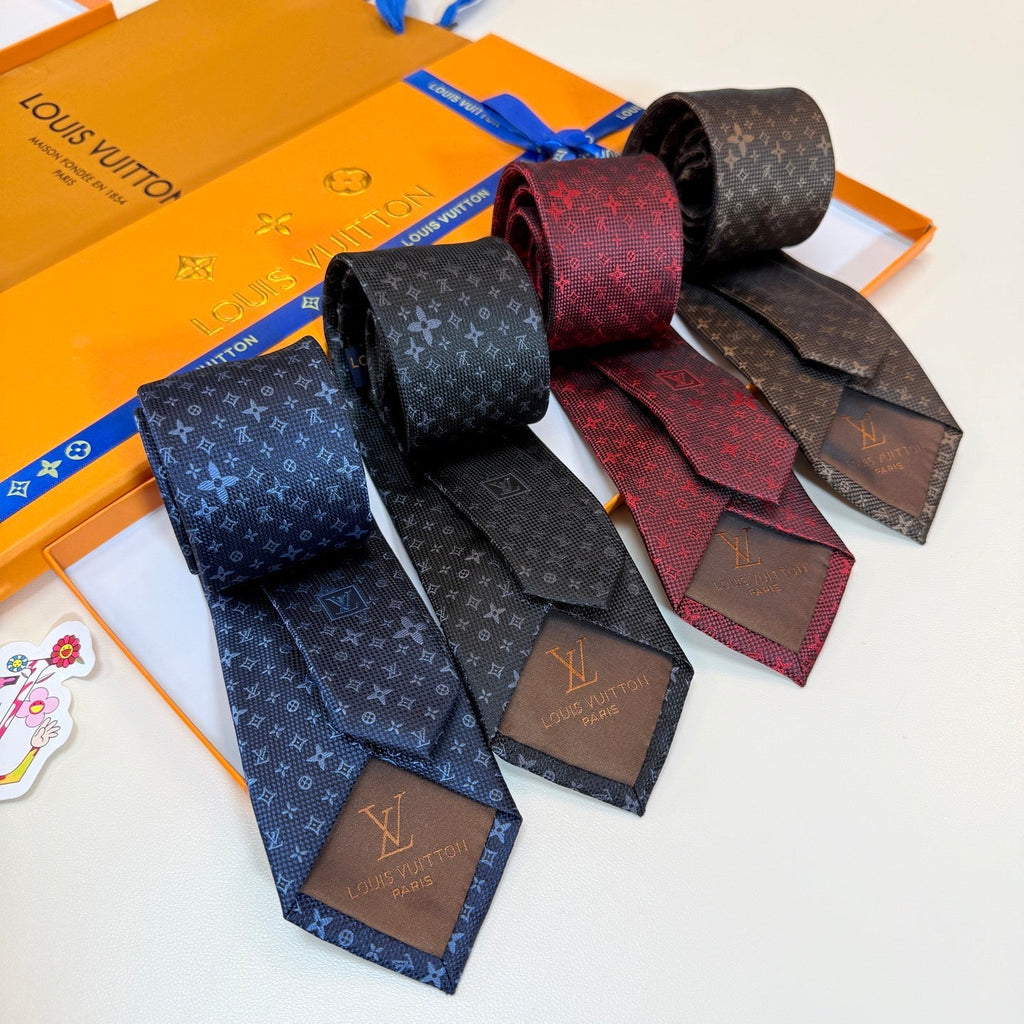 Louis Vuitton Style Men's Monogram Silk Tie - Detail Image 4