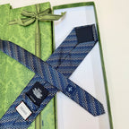 Gucci Style Men's Chain Stripe Jacquard Silk Tie - Detail Image 4