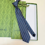 Gucci Style Men's Chain Stripe Jacquard Silk Tie - Detail Image 5