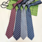 Gucci Style Men's Chain Stripe Jacquard Silk Tie - Detail Image 6