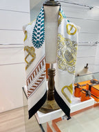 Hermes Style Boucles et Sangles Equestrian Silk Scarf - Black - Detail Image 5