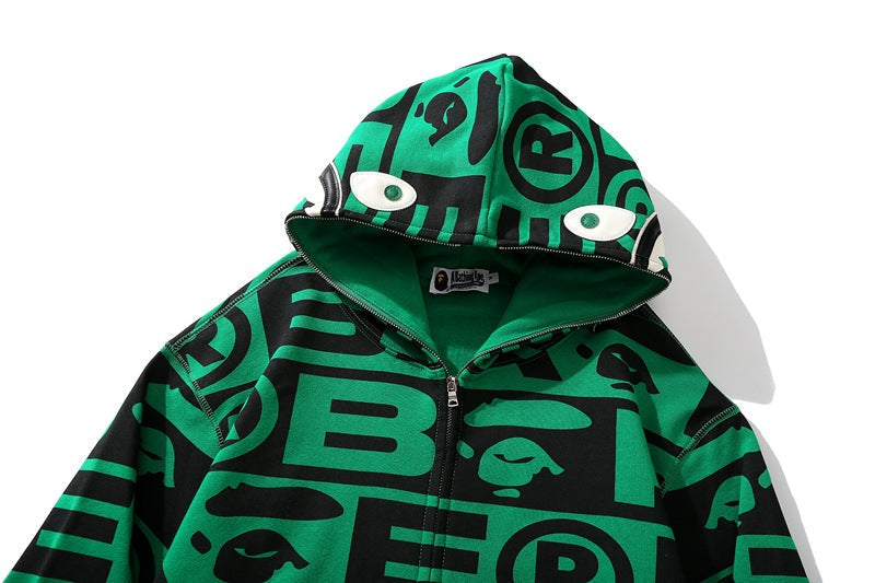 Bape Fully printed shark hooded sweatshirt zipper jacket - image 10
