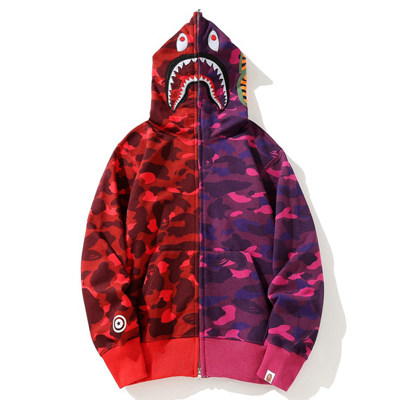 BAPE Camo Shark Zipper splicing Hoodies - image 3