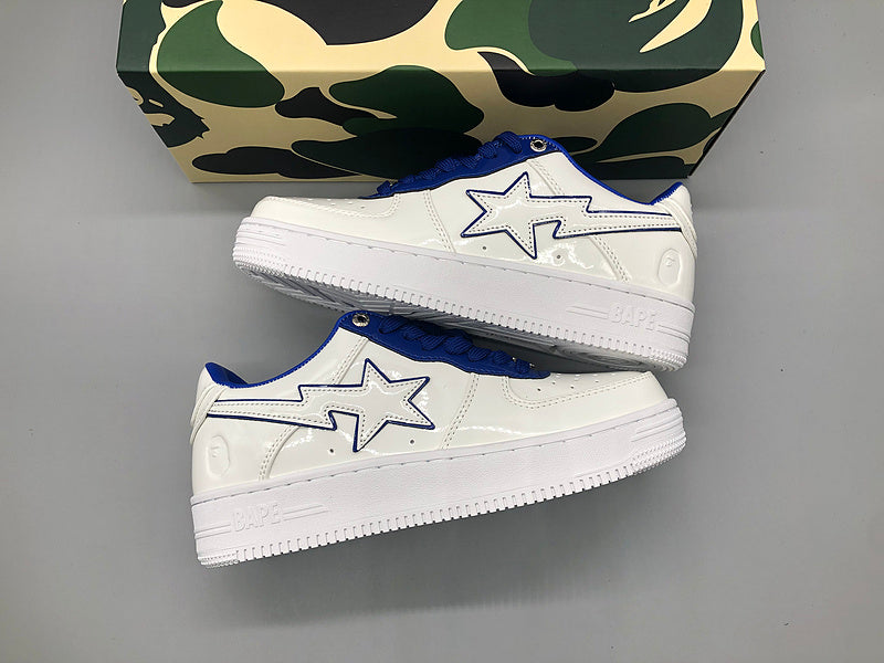 A BATHING APE Bape white & navy patent leather sneakers - image 2