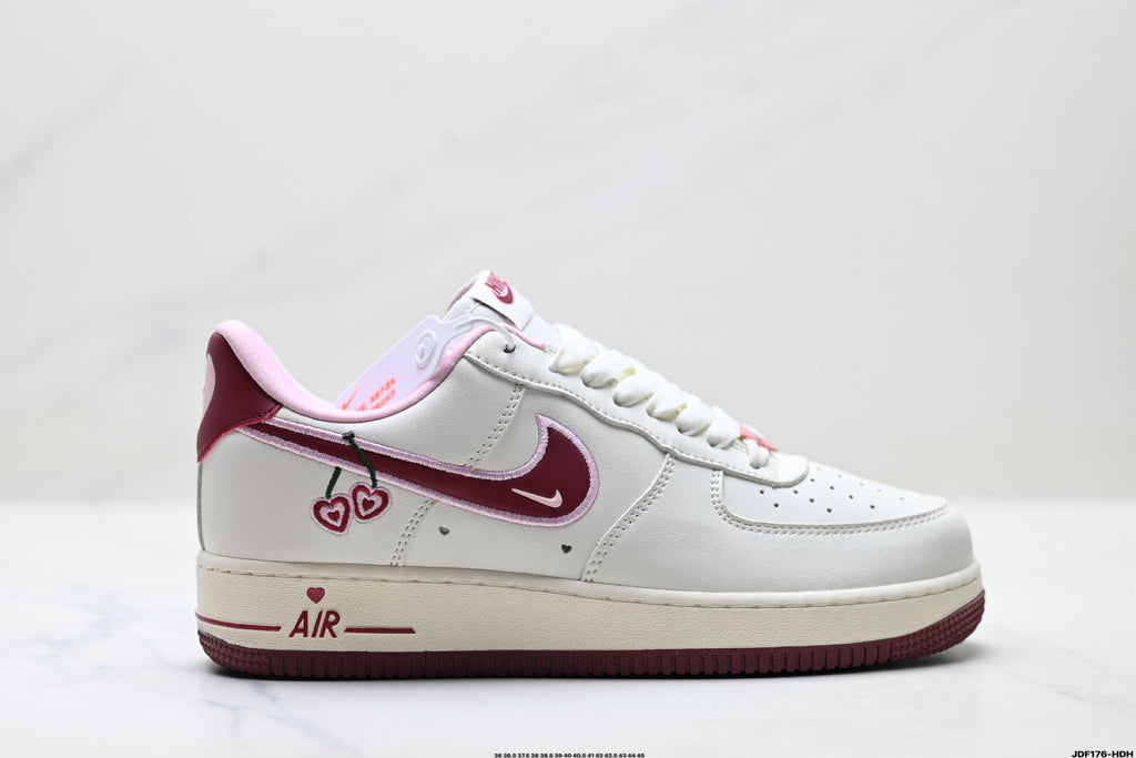 Nike Air Force 1 Low Cherry Embroidery | White Cherry Red Leather Sneakers
