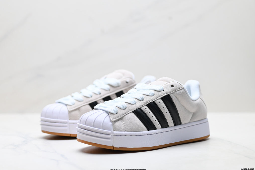 Adidas Originals Superstar Platform White Black Suede Sneakers