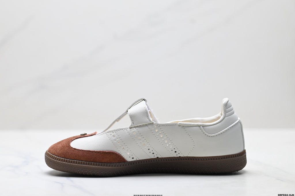 Adidas Samba Mary Jane Leather Sneakers – White Brown Retro Ballet Shoes