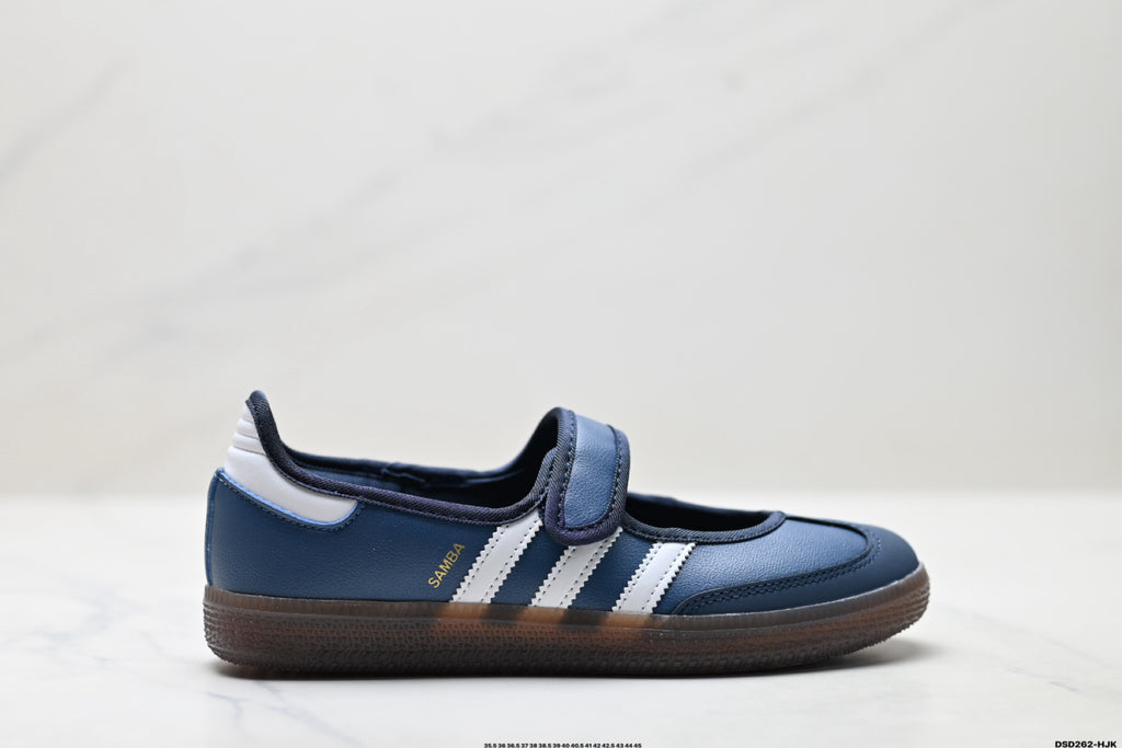 Adidas Samba Mary Jane Navy Leather Sneakers – Classic Gum Sole Ballet Shoes