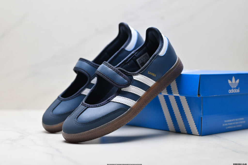 Adidas Samba Mary Jane Navy Leather Sneakers – Classic Gum Sole Ballet Shoes