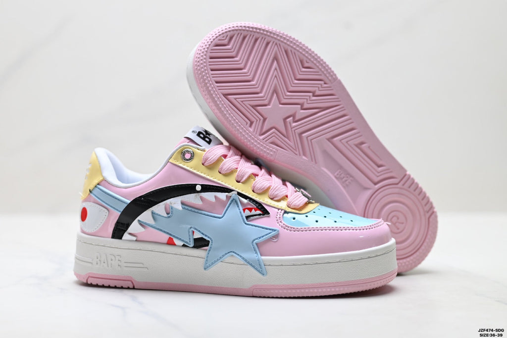 BAPE-Inspired Low-Top Streetwear Sneakers – Pastel Multi Color