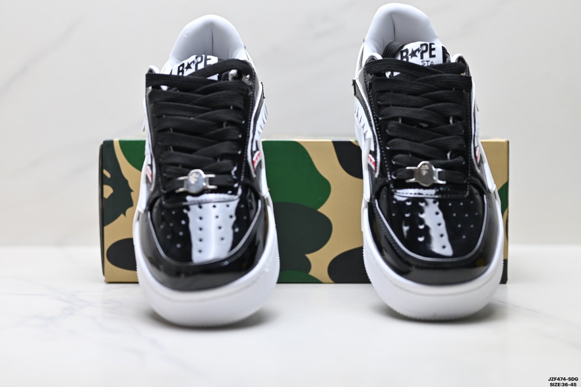 BAPE-Inspired Low-Top Streetwear Sneakers – Black / White