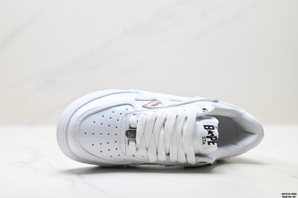 BAPE-Inspired Low-Top Streetwear Sneakers – Triple White