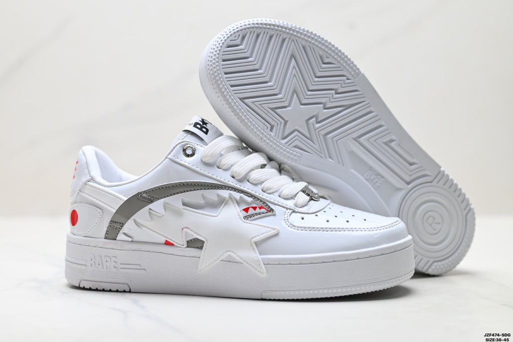 BAPE-Inspired Low-Top Streetwear Sneakers – Triple White