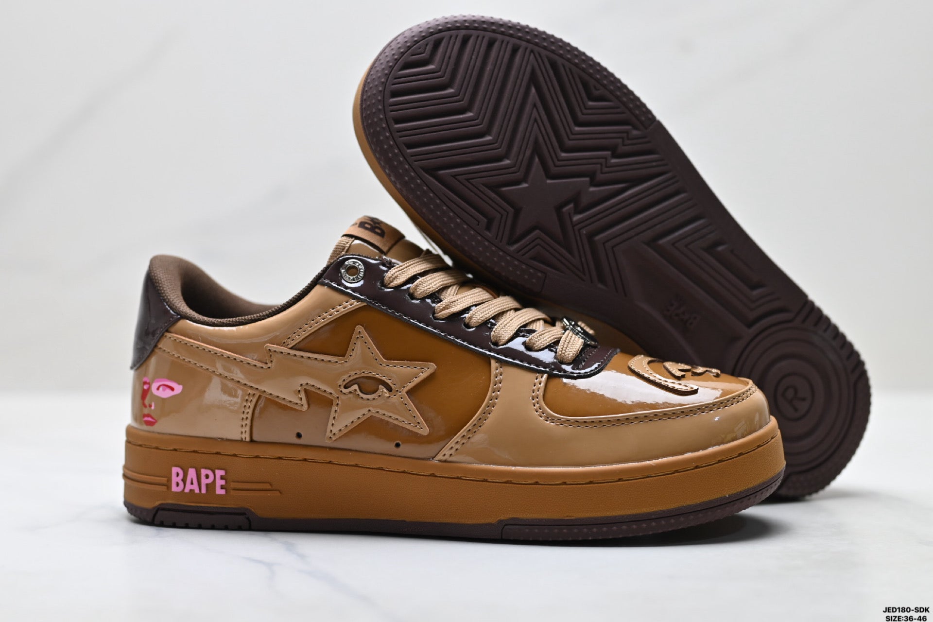 A BATHING APE BAPE STA “Pastel Color” Leather Low-Top Sneakers – Brown