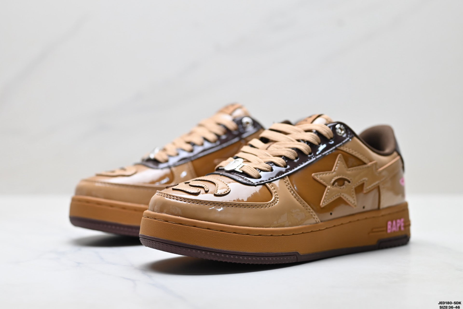 A BATHING APE BAPE STA “Pastel Color” Leather Low-Top Sneakers – Brown