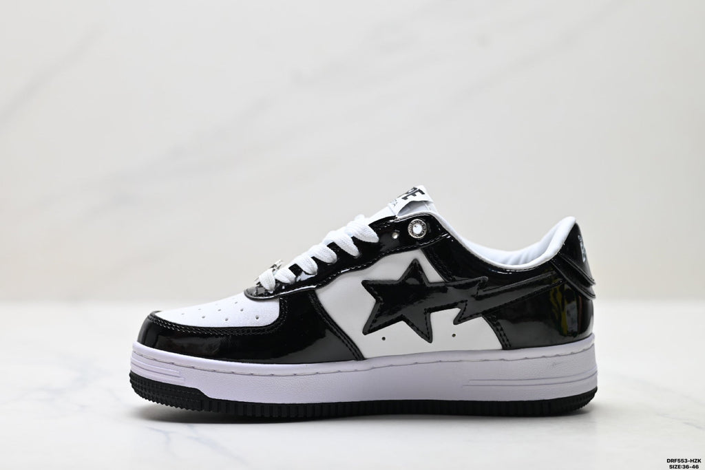 BAPE-Inspired Low-Top Streetwear Sneakers – Black / White