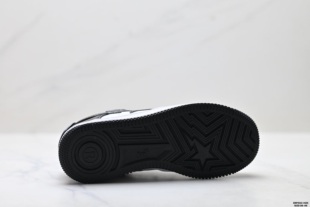 BAPE-Inspired Low-Top Streetwear Sneakers – Black / White