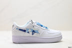 BAPE-Inspired Low-Top Streetwear Sneakers – White / Blue Camo