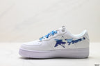 BAPE-Inspired Low-Top Streetwear Sneakers – White / Blue Camo