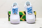 BAPE-Inspired Low-Top Streetwear Sneakers – White / Blue Camo