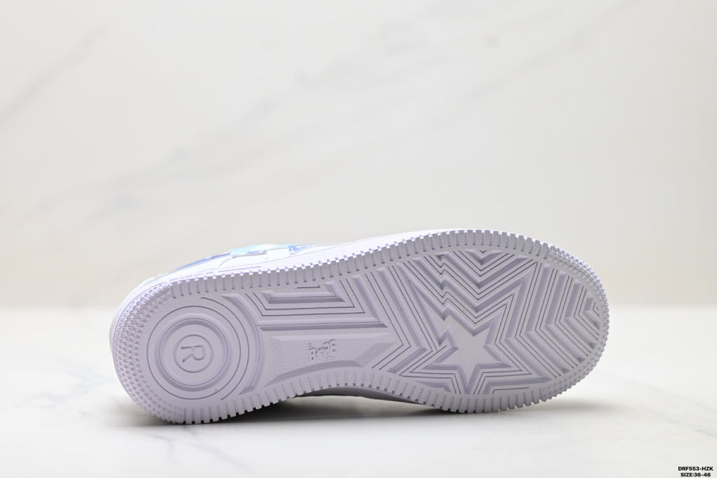 BAPE-Inspired Low-Top Streetwear Sneakers – White / Blue Camo