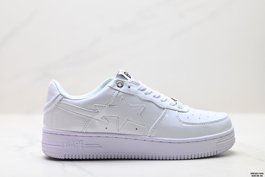 BAPE-Inspired Low-Top Streetwear Sneakers – Triple White
