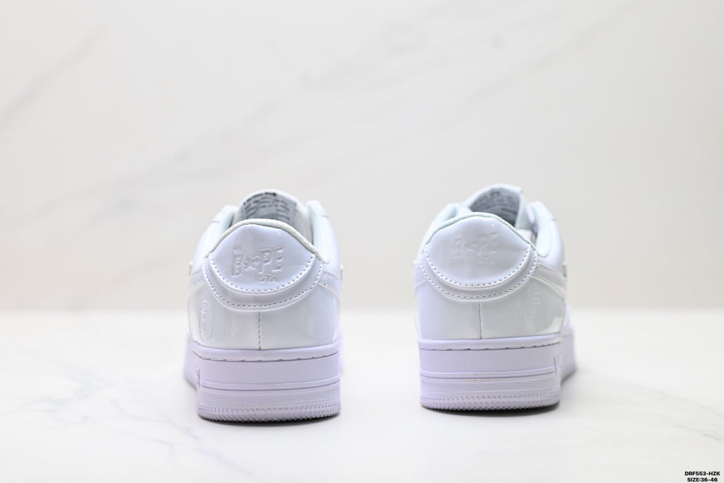 BAPE-Inspired Low-Top Streetwear Sneakers – Triple White
