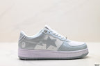BAPE-Inspired Low-Top Streetwear Sneakers – Silver / White