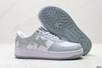 BAPE-Inspired Low-Top Streetwear Sneakers – Silver / White