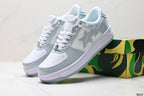 BAPE-Inspired Low-Top Streetwear Sneakers – Silver / White