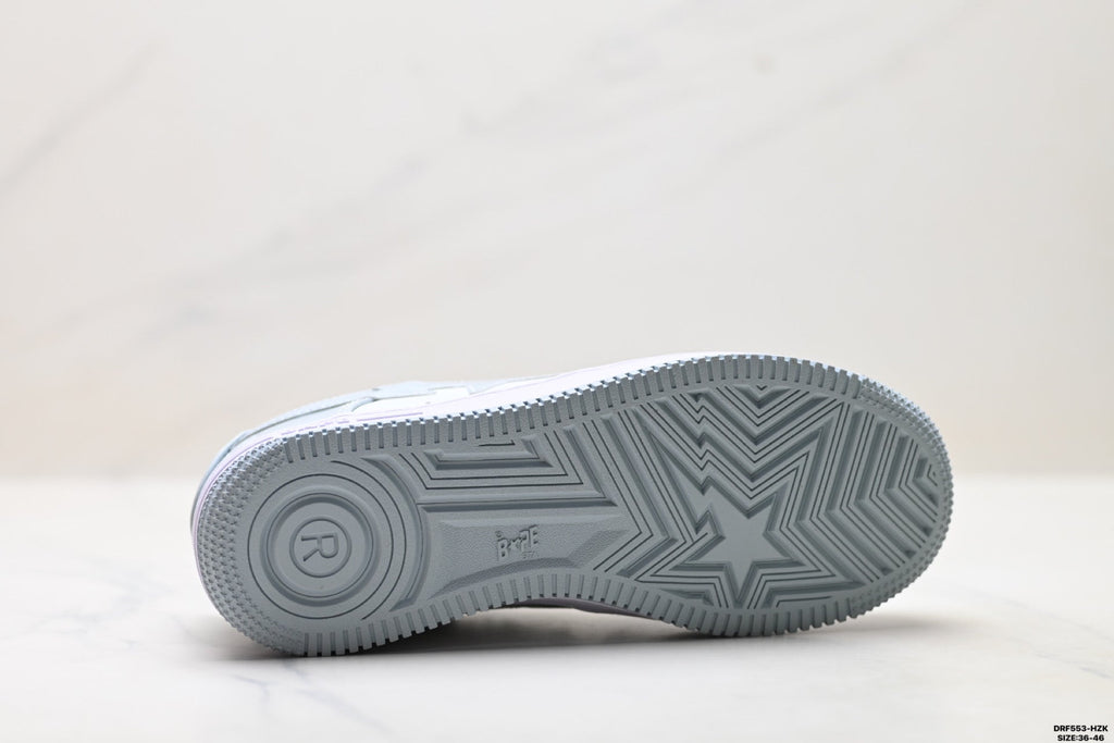 BAPE-Inspired Low-Top Streetwear Sneakers – Silver / White