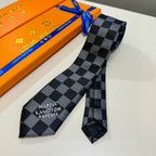 Louis Vuitton Style Men's Damier Check Silk Tie - Detail Image 2