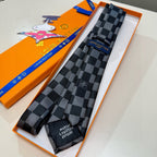 Louis Vuitton Style Men's Damier Check Silk Tie - Detail Image 3