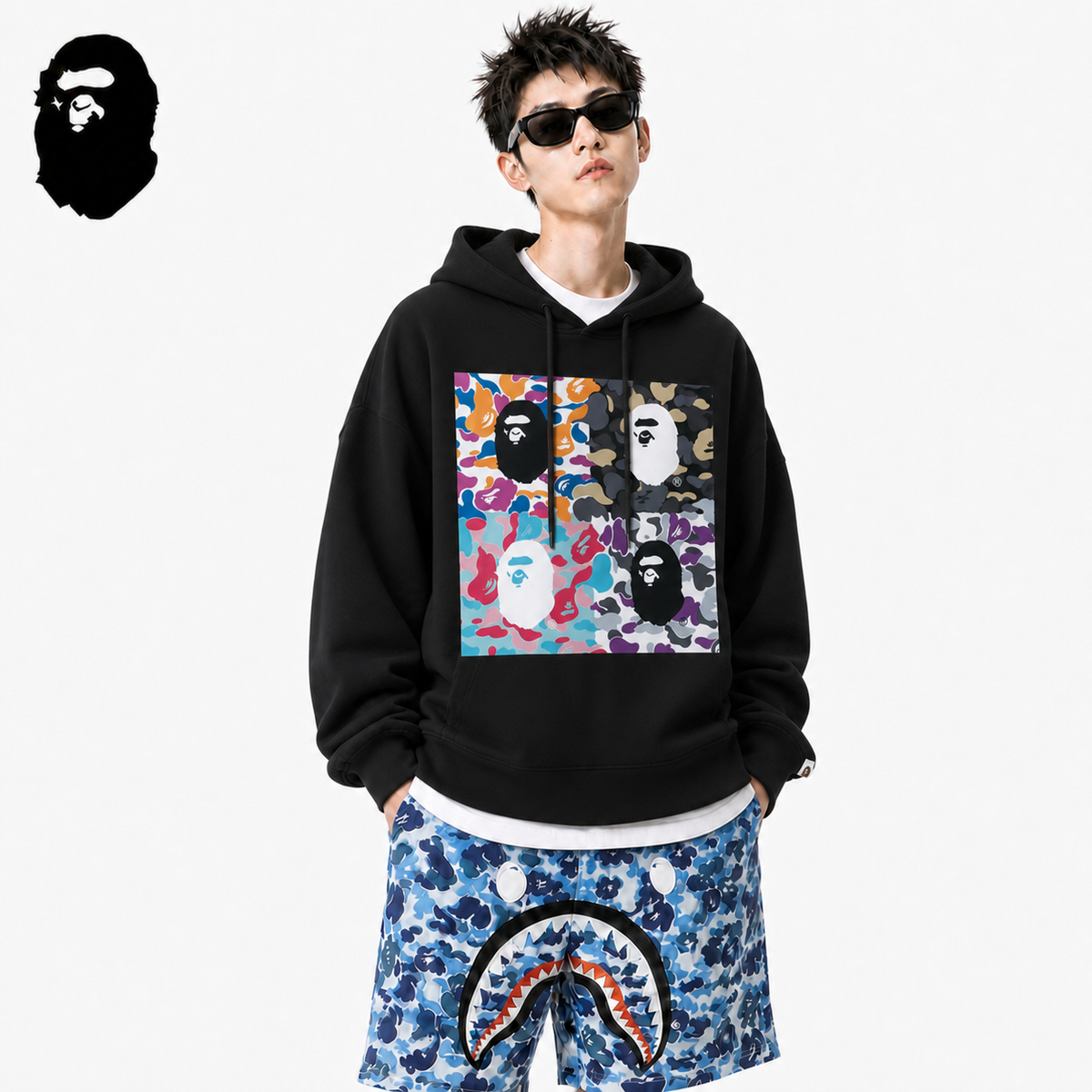 BAPE Classic Art Graphic Hoodie styled on a male model