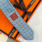 Hermes Style Men's Chain Motif Silk Tie - Detail Image 7