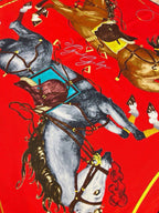 Hermes Style Galloping Free Equestrian Silk Scarf - Red - Detail Image 2