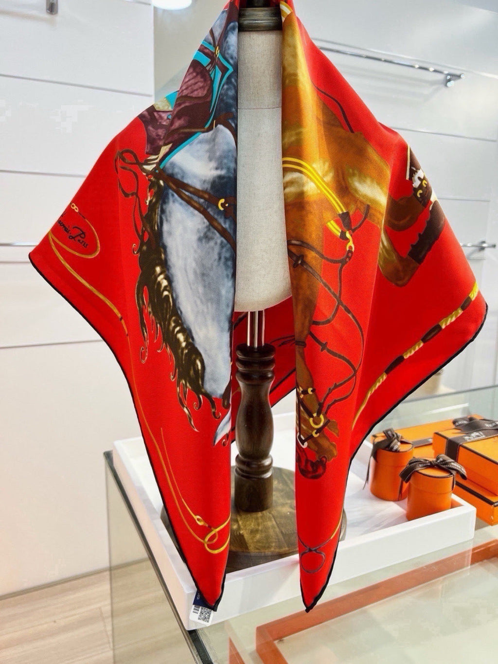 Hermes Style Galloping Free Equestrian Silk Scarf - Red - Detail Image 3