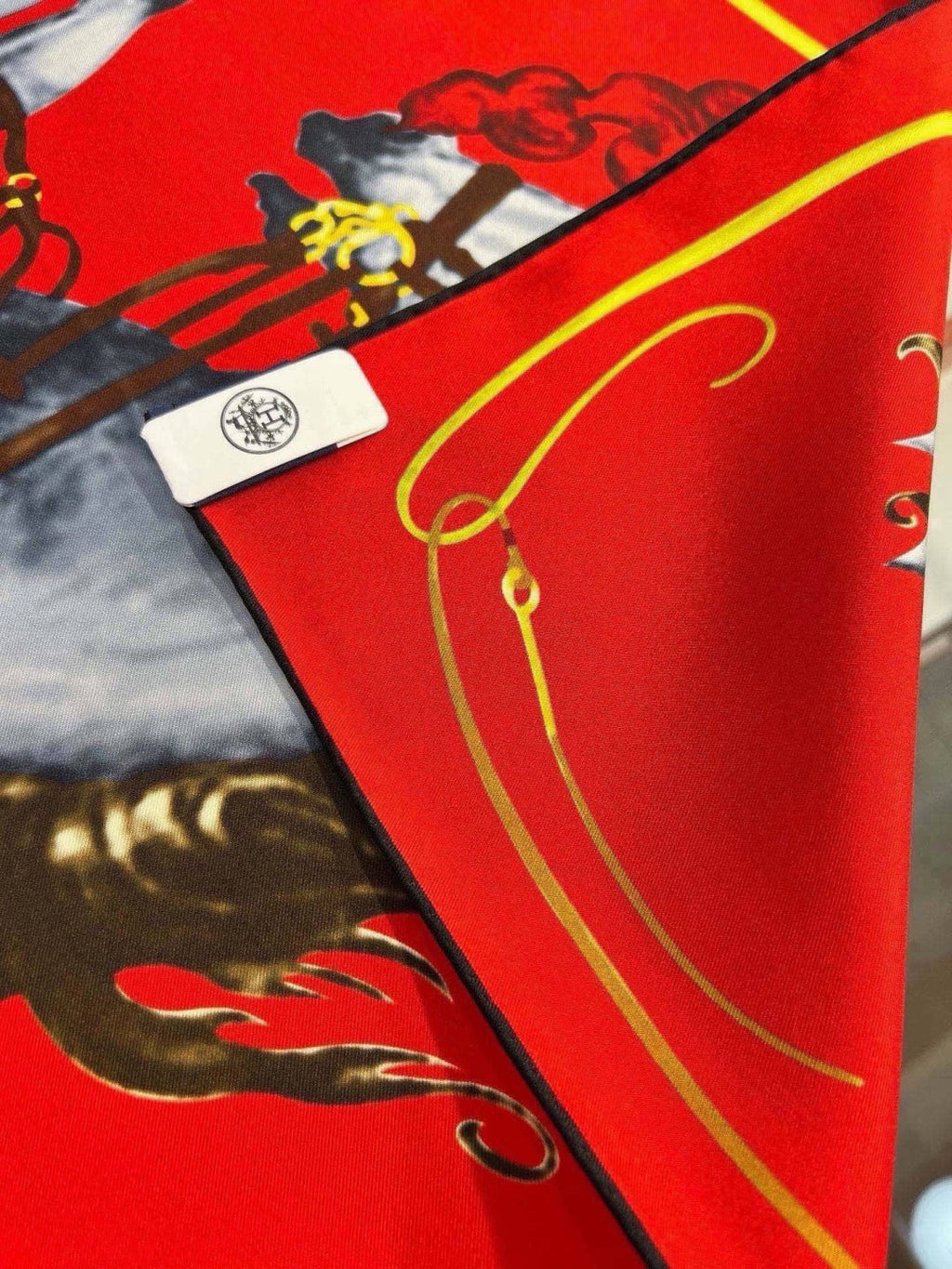 Hermes Style Galloping Free Equestrian Silk Scarf - Red - Detail Image 4