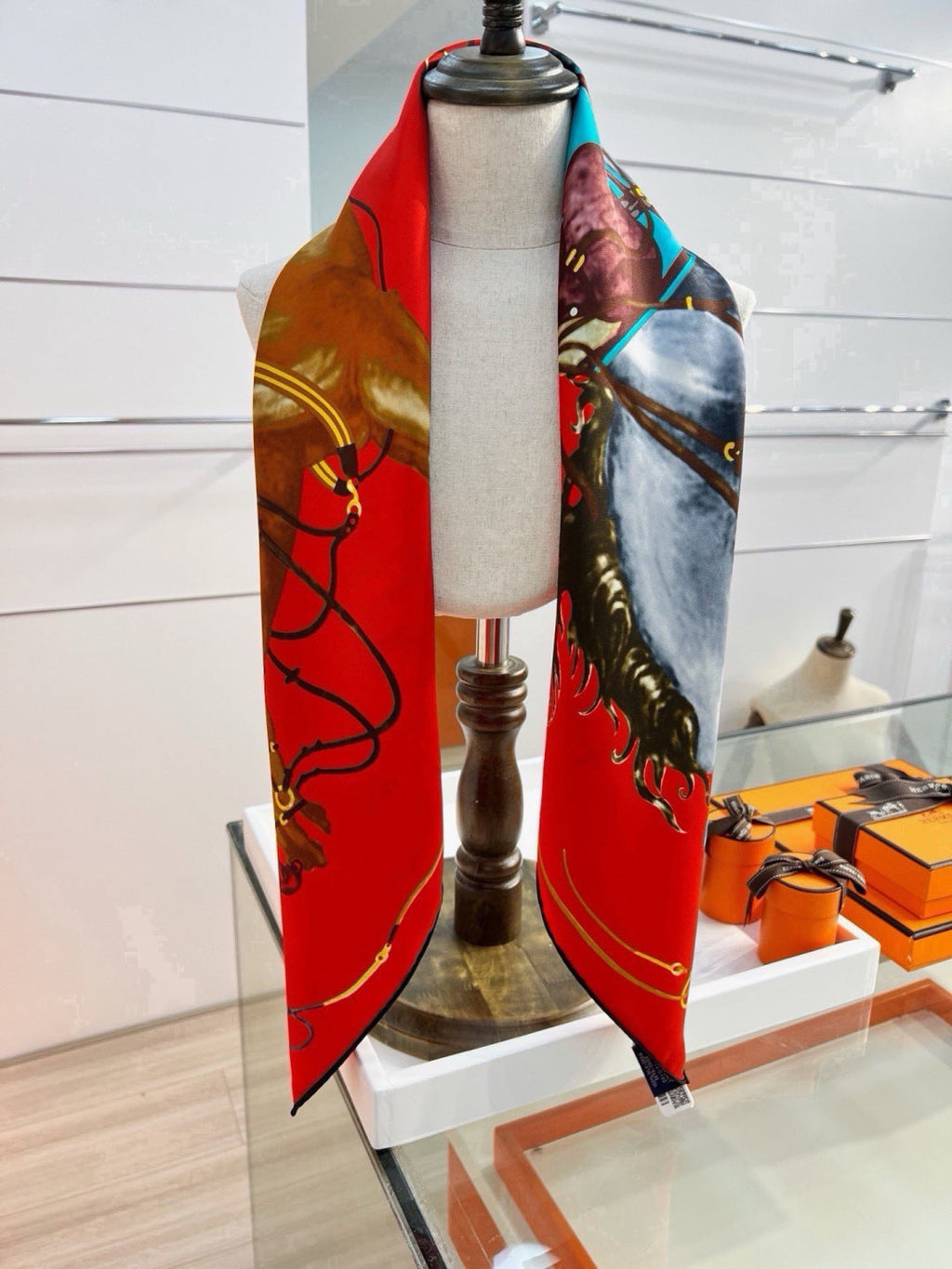 Hermes Style Galloping Free Equestrian Silk Scarf - Red - Detail Image 5