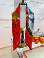 Hermes Style Galloping Free Equestrian Silk Scarf - Red - Detail Image 5