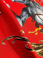 Hermes Style Galloping Free Equestrian Silk Scarf - Red - Detail Image 8
