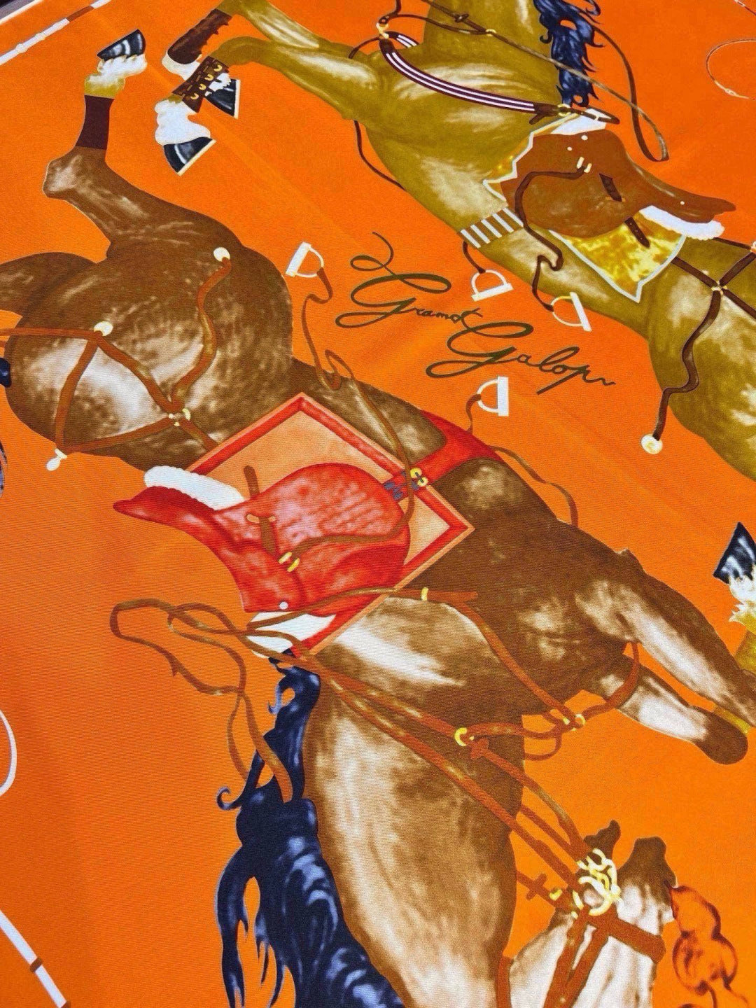 Hermes Style Galloping Free Equestrian Silk Scarf - Orange - Detail Image 2